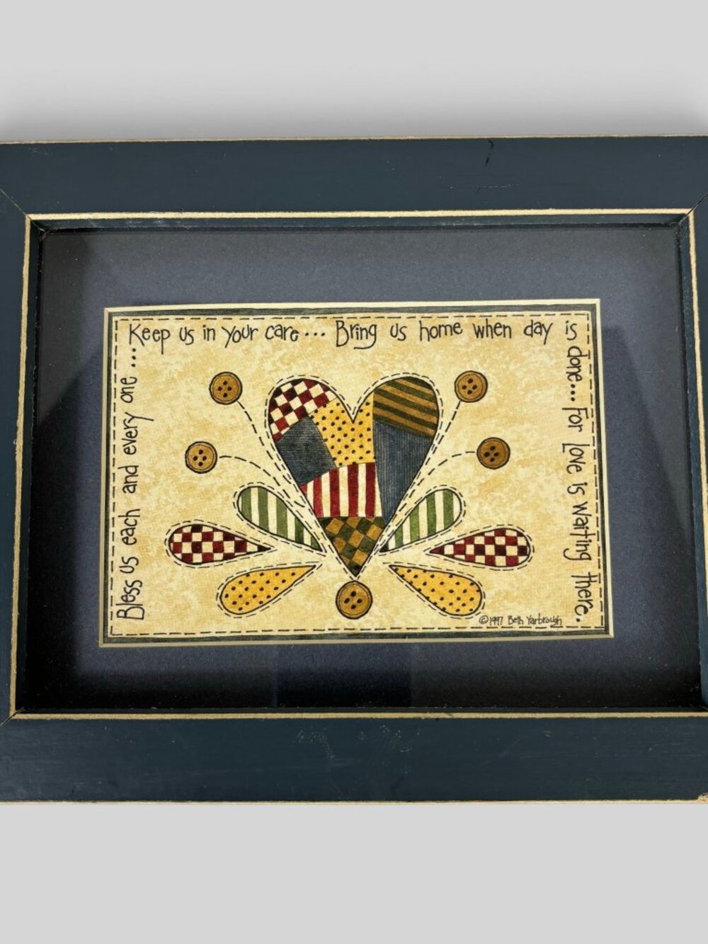 Beth Yarbrough Country Americana Framed Folk Art Quilt Heart Wall Decor